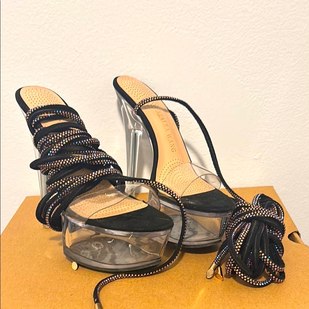 Elegant Black and Clear Platform Heels